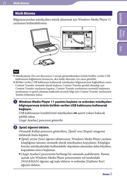 Sony NWZ-E443 - NWZ-E443 Istruzioni per l'uso Turco