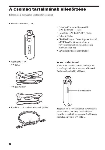 Sony NW-E503 - NW-E503 Istruzioni per l'uso Ungherese