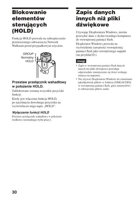 Sony NW-E503 - NW-E503 Istruzioni per l'uso Polacco