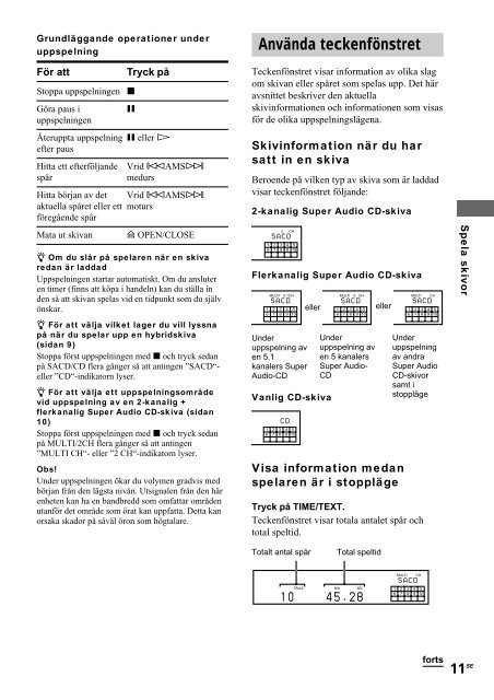 Sony SCD-XE670 - SCD-XE670 Istruzioni per l'uso Svedese