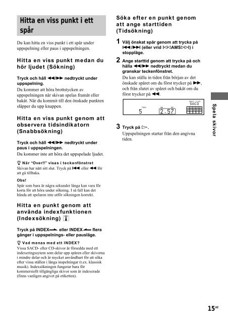 Sony SCD-XE670 - SCD-XE670 Istruzioni per l'uso Svedese