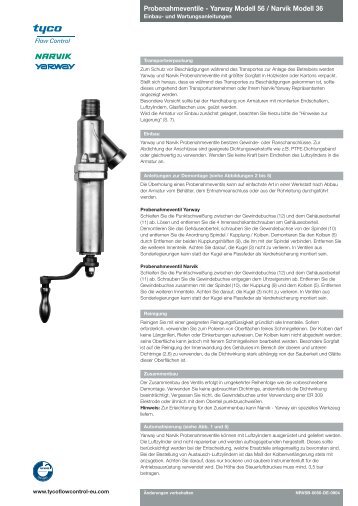 Probenahmeventile - Yarway Modell 56 / Narvik Modell 36