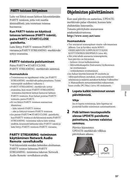 Sony SA-NS510 - SA-NS510 Istruzioni per l'uso Finlandese