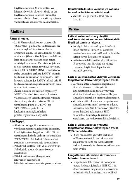 Sony SA-NS510 - SA-NS510 Istruzioni per l'uso Finlandese