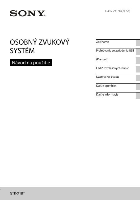 Sony GTK-X1BT - GTK-X1BT Istruzioni per l'uso Slovacco