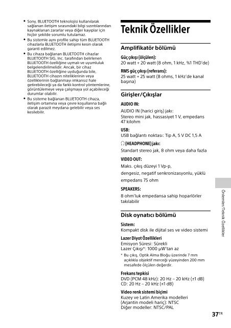 Sony CMT-SBT40D - CMT-SBT40D Istruzioni per l'uso Turco