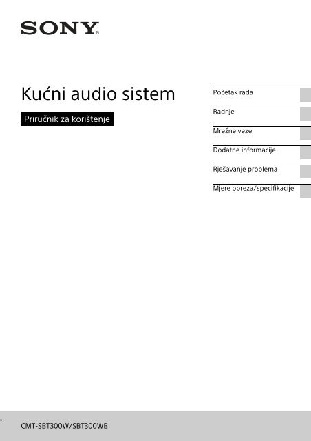 Sony CMT-SBT300WB - CMT-SBT300WB Istruzioni per l'uso Bosniaco