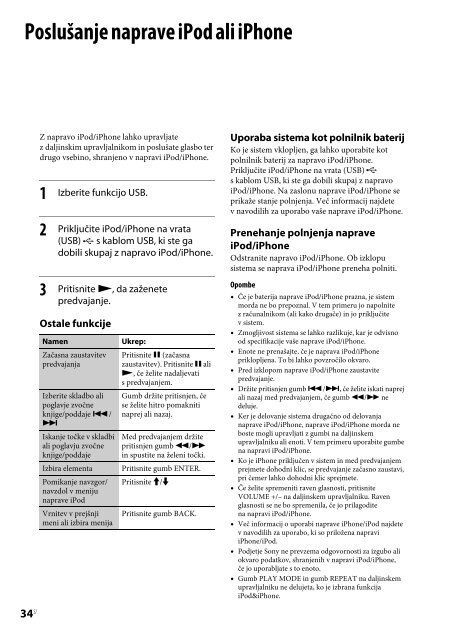 Sony CMT-G2BNiP - CMT-G2BNIP Istruzioni per l'uso Sloveno