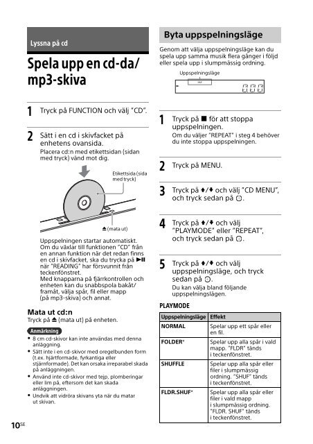 Sony CMT-X7CDB - CMT-X7CDB Istruzioni per l'uso Svedese