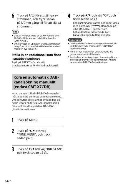 Sony CMT-X7CDB - CMT-X7CDB Istruzioni per l'uso Svedese