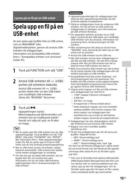 Sony CMT-X7CDB - CMT-X7CDB Istruzioni per l'uso Svedese