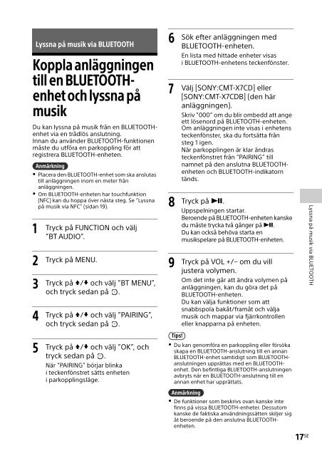 Sony CMT-X7CDB - CMT-X7CDB Istruzioni per l'uso Svedese