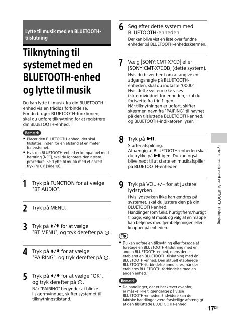 Sony CMT-X7CDB - CMT-X7CDB Istruzioni per l'uso Danese