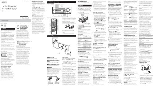 Sony CMT-SBT100B - CMT-SBT100B Istruzioni per l'uso Svedese