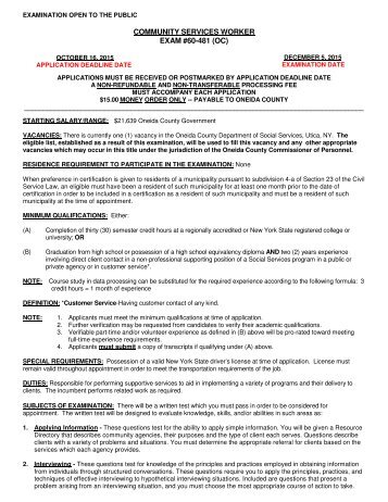 community services worker exam #69-862 (oc) - Oneida County, NY