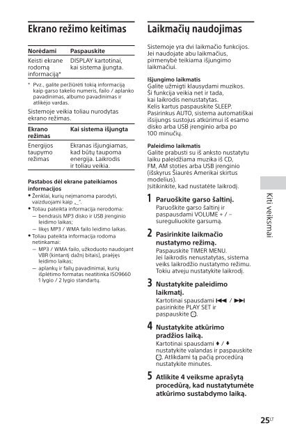 Sony MHC-ECL99BT - MHC-ECL99BT Istruzioni per l'uso Lituano