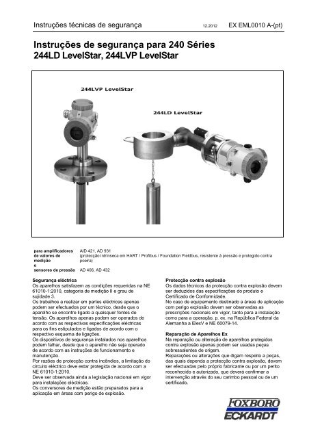 Instruções de segurança para 240 Séries 244LD ... - Foxboro Eckardt