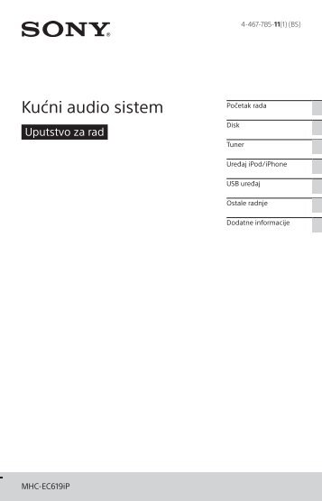 Sony MHC-EC619iP - MHC-EC619IP Istruzioni per l'uso Bosniaco