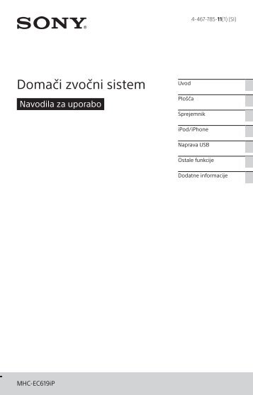 Sony MHC-EC619iP - MHC-EC619IP Istruzioni per l'uso Sloveno