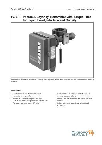 167LP Pneum. Buoyancy Transmitter with Torque Tube for Liquid ...