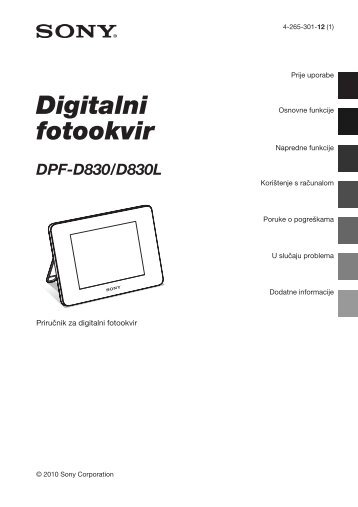 Sony DPF-D830 - DPF-D830 Istruzioni per l'uso Croato