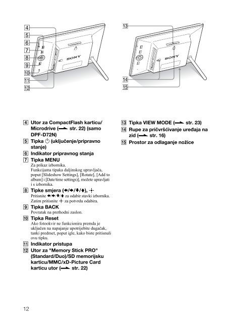 Sony DPF-E72N - DPF-E72N Istruzioni per l'uso Croato