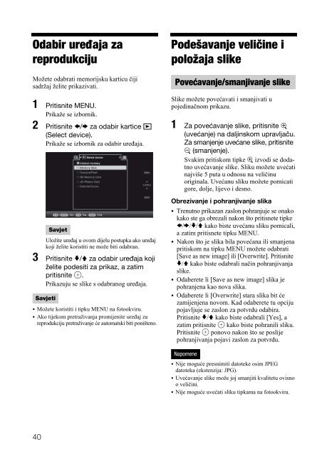 Sony DPF-E72N - DPF-E72N Istruzioni per l'uso Croato