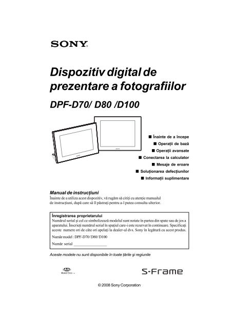 Sony DPF-D80 - DPF-D80 Istruzioni per l'uso Rumeno