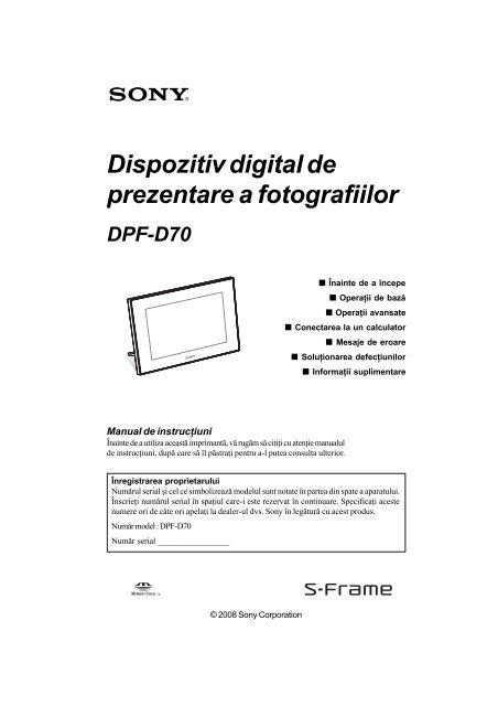 Sony DPF-D70 - DPF-D70 Istruzioni per l'uso Rumeno