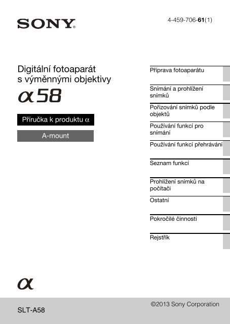 Sony SLT-A58Y - SLT-A58Y Istruzioni per l'uso Ceco