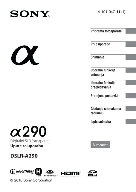 Sony DSLR-A290 - DSLR-A290 Istruzioni per l'uso Croato