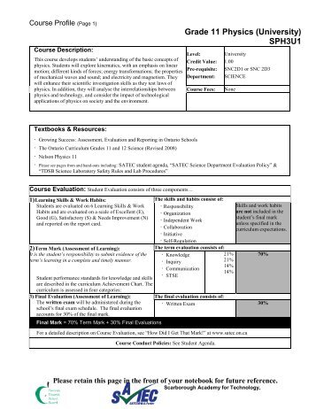 Grade 11 Physics (University) SPH3U1