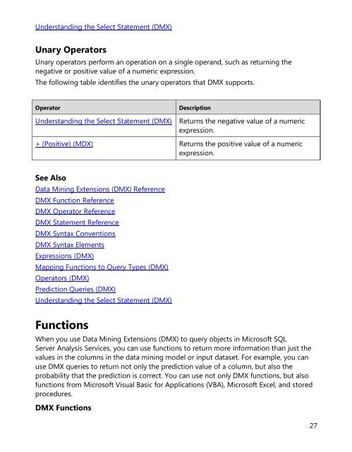 Data Mining Extensions - DMX - Reference