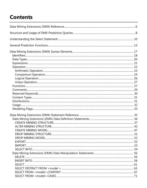 Data Mining Extensions - DMX - Reference