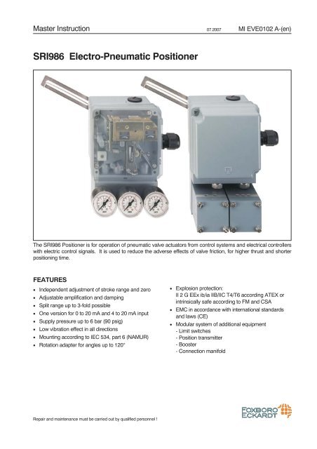 SRI986 Electro-Pneumatic Positioner - FOXBORO ECKARDT GmbH