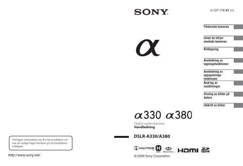 Sony DSLR-A330 - DSLR-A330 Istruzioni per l'uso Svedese