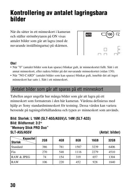 Sony SLT-A55VL - SLT-A55VL Istruzioni per l'uso Svedese