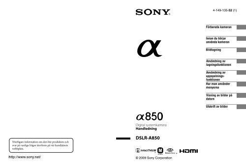 Sony DSLR-A850Q - DSLR-A850Q Istruzioni per l'uso Svedese