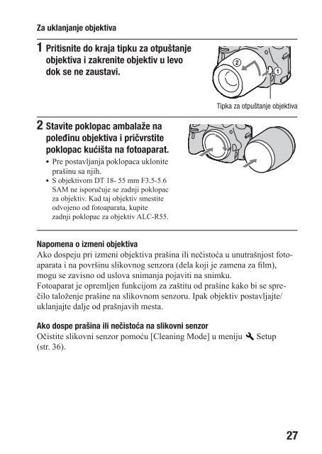 Sony SLT-A55L - SLT-A55L Istruzioni per l'uso Serbo