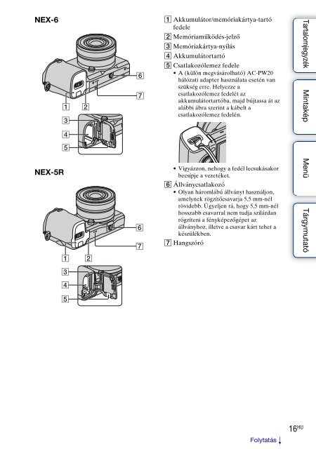 Sony NEX-6Y - NEX-6Y Guida all&rsquo;uso Ungherese