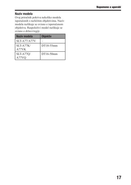 Sony SLT-A77L - SLT-A77L Istruzioni per l'uso Croato