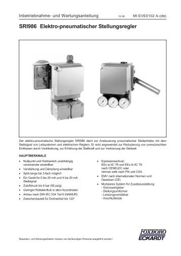SRI986 Elektro-pneumatischer Stellungsregler - FOXBORO ...