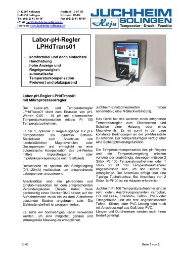 Labor-pH-Regler LPHdTrans01 - Juchheim Solingen
