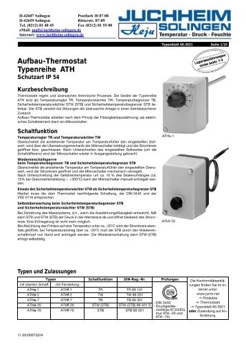 Aufbau-Thermostat Typenreihe ATH - Juchheim Solingen