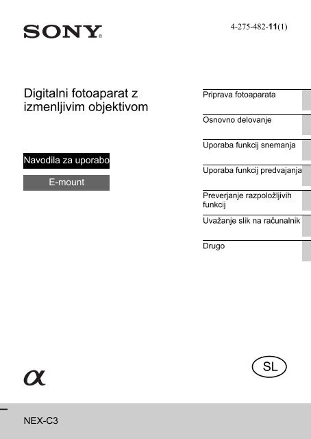 Sony NEX-C3A - NEX-C3A Istruzioni per l'uso Sloveno