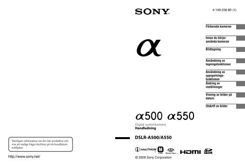 Sony DSLR-A500L - DSLR-A500L Istruzioni per l'uso Svedese