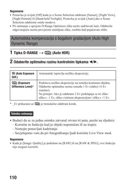 Sony DSLR-A560L - DSLR-A560L Istruzioni per l'uso Croato