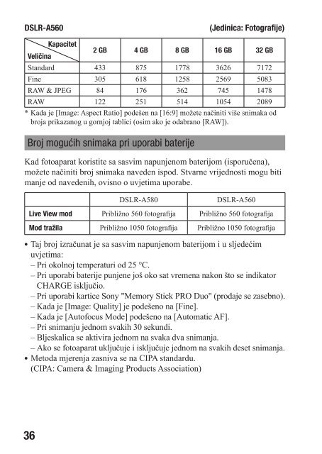 Sony DSLR-A560L - DSLR-A560L Istruzioni per l'uso Croato
