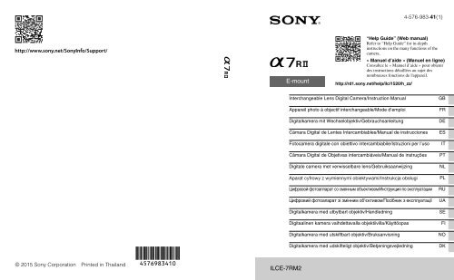 Sony ILCE-7RM2 - ILCE-7RM2 Istruzioni per l'uso Svedese