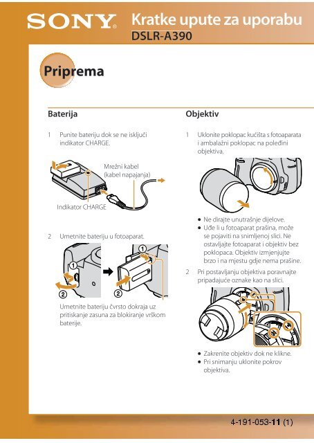 Sony DSLR-A390Y - DSLR-A390Y Istruzioni per l'uso Croato